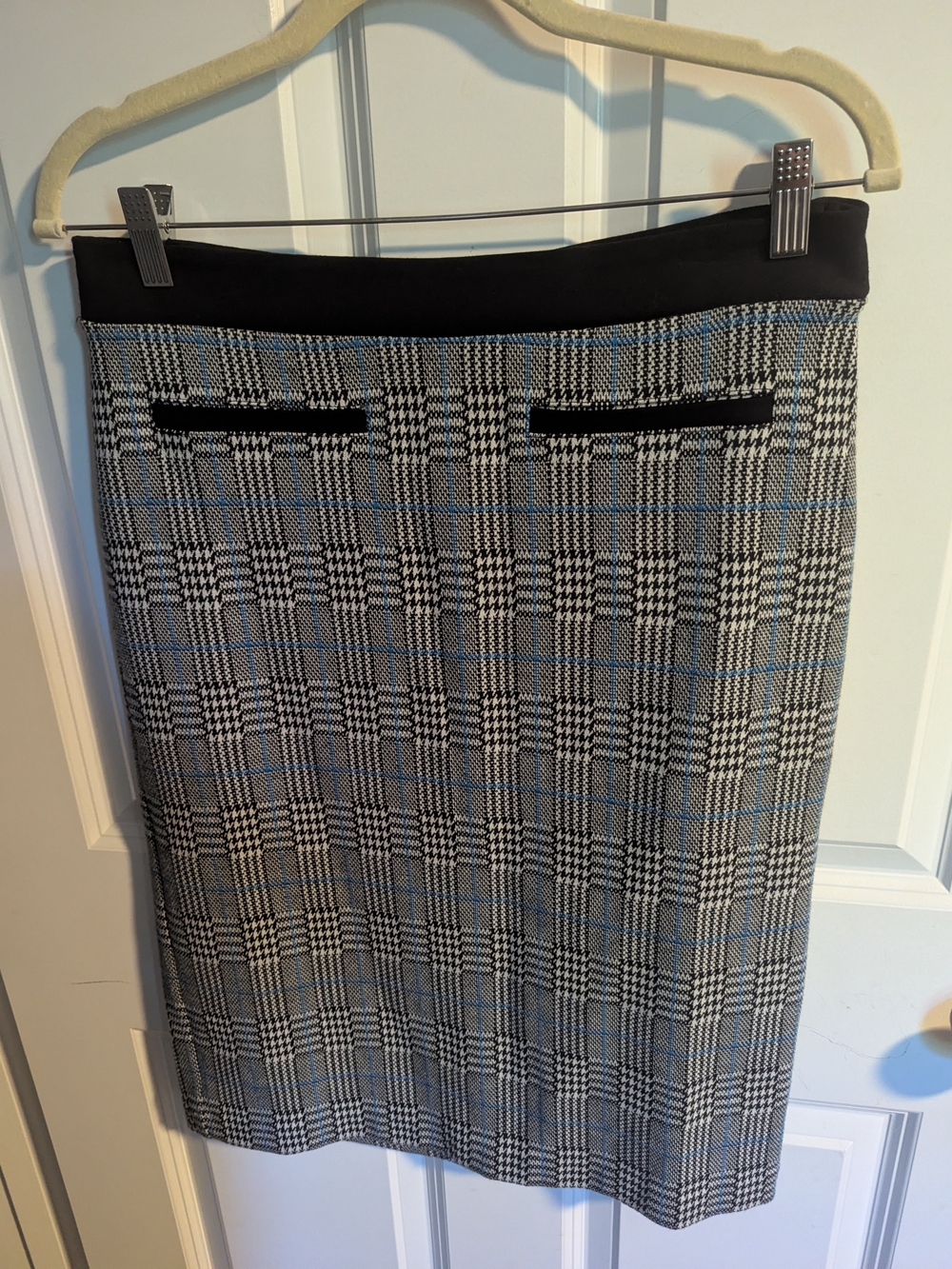 Talbots Black and Blue Glen Plaid Pencil Skirt